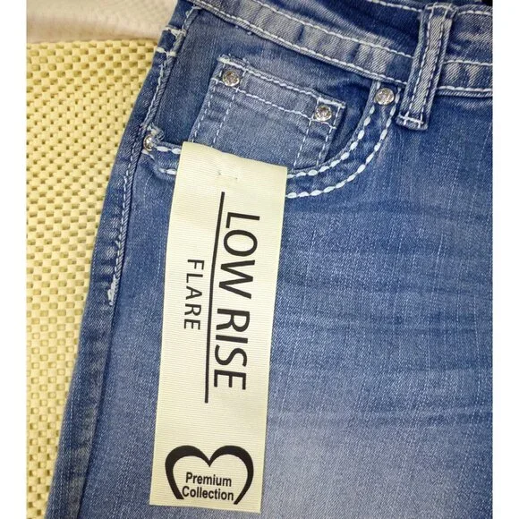 Sky Premium Collection Low Rise Flare Embroidered Skull & Floral Denim Jeans 11/ - Picture 9 of 15